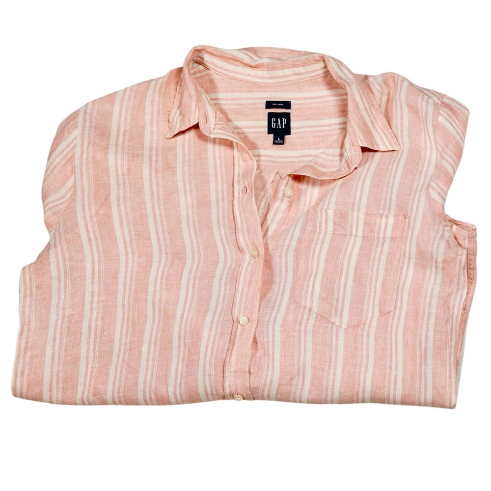 Gap Pink Stripe 100% Linen Boyfriend Shirt – Size L - Picture 7 of 13